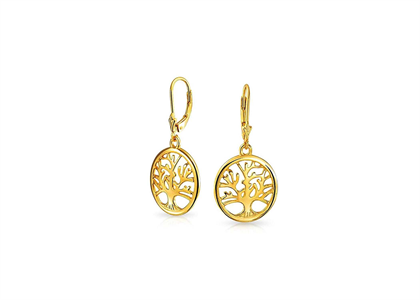 Round Circle Family Tree Lever Back Dangle Earrings